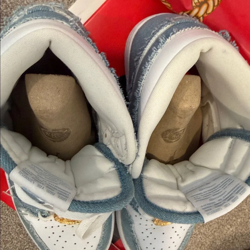 Nike women denim and White High-Top Sneakers with Gold Accent - Picture 2 of 8